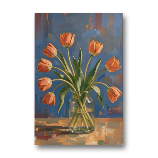 Tulip Painting Canvas in a Clear Glass Vase - Canvas Wall Art - Front