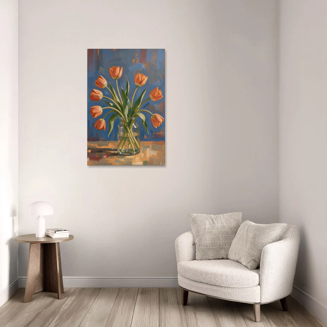 Tulip Painting Canvas in a Clear Glass Vase - Canvas Wall Art - Sofa - 24x36
