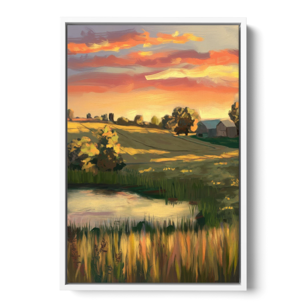 Tulsa Golden Hour - White Framed Canvas Wall Art - Front