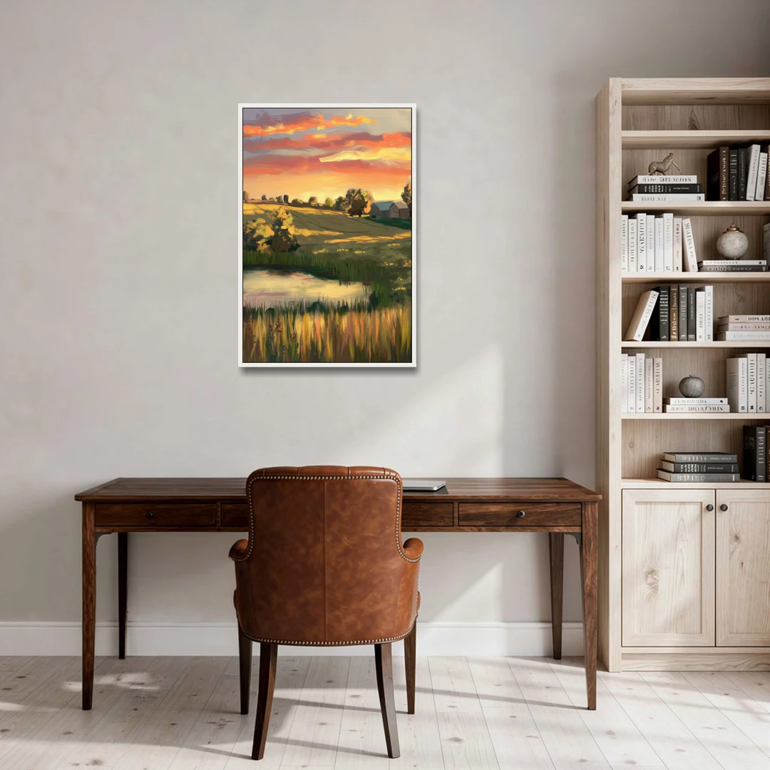 Tulsa Golden Hour - White Framed Canvas Wall Art - Office - 24x36