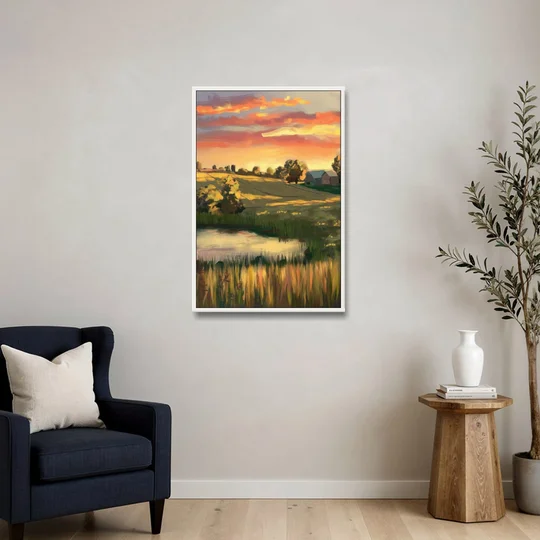 Tulsa Golden Hour - White Framed Canvas Wall Art - Sofa - 24x36