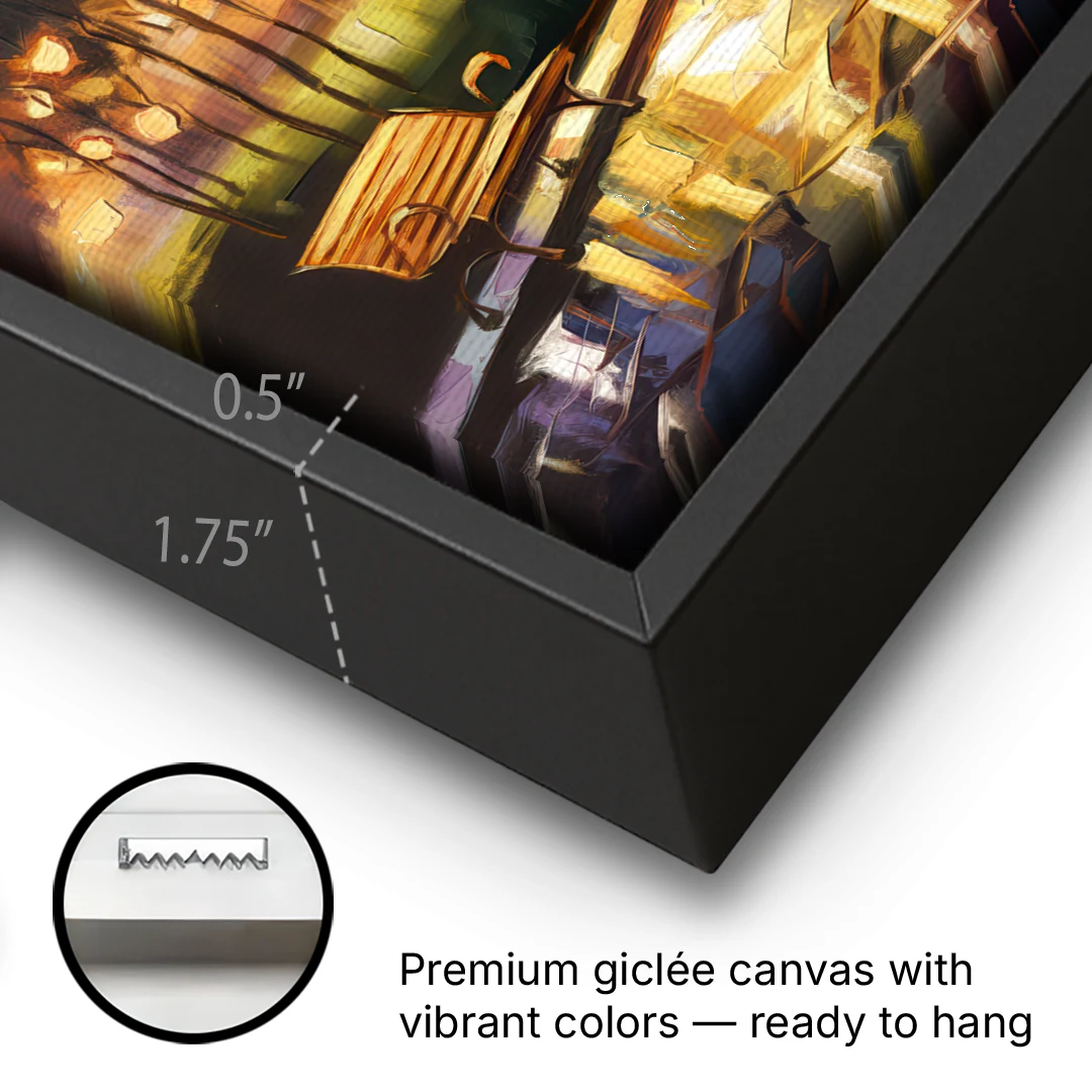 Tulsa Night Lights - Black Framed Canvas Wall Art - Gallery Wrap Corner