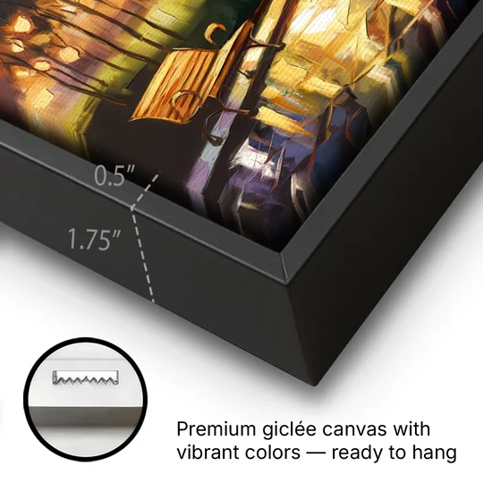Tulsa Night Lights - Black Framed Canvas Wall Art - Gallery Wrap Corner