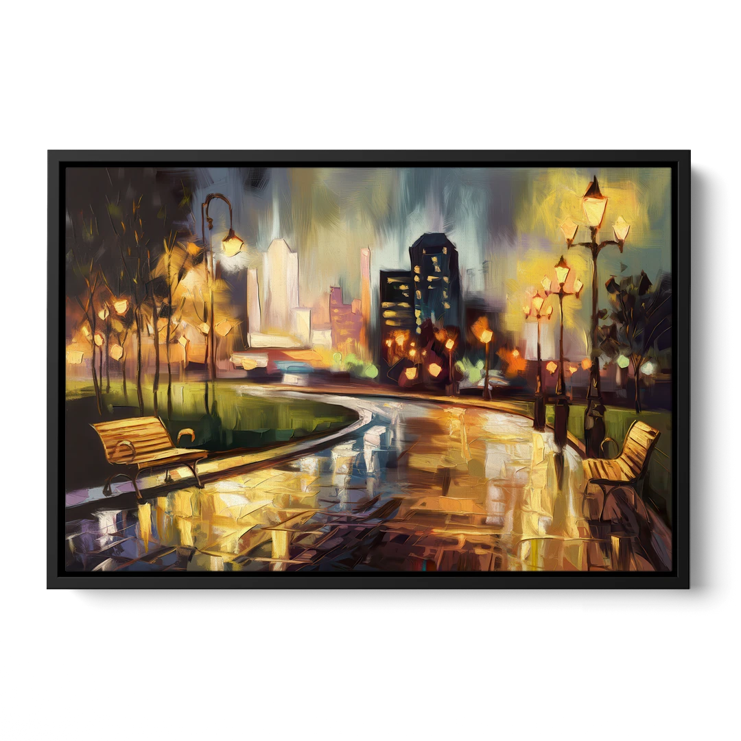 Tulsa Night Lights - Black Framed Canvas Wall Art - Front