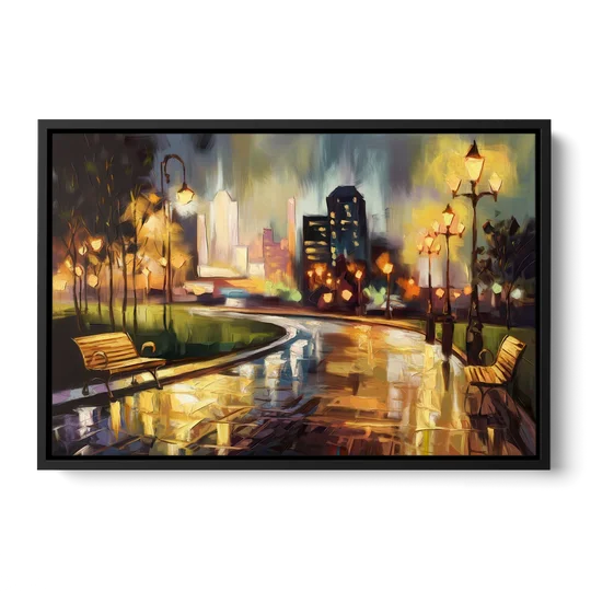 Tulsa Night Lights - Black Framed Canvas Wall Art - Front