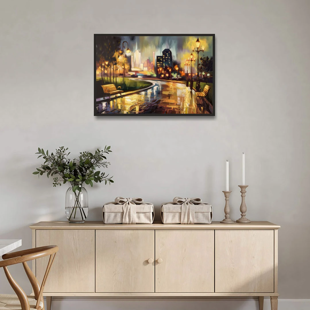 Tulsa Night Lights - Black Framed Canvas Wall Art - Coffee Table - 36x24