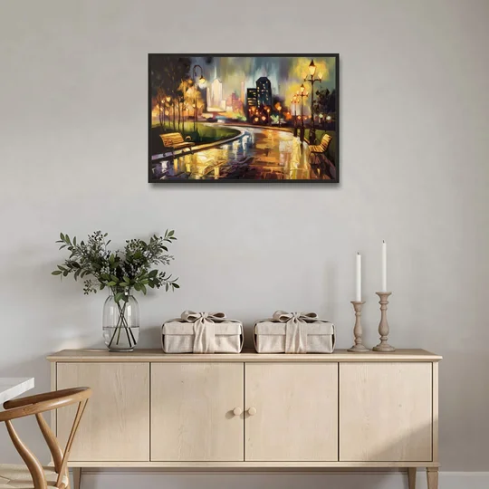 Tulsa Night Lights - Black Framed Canvas Wall Art - Coffee Table - 36x24