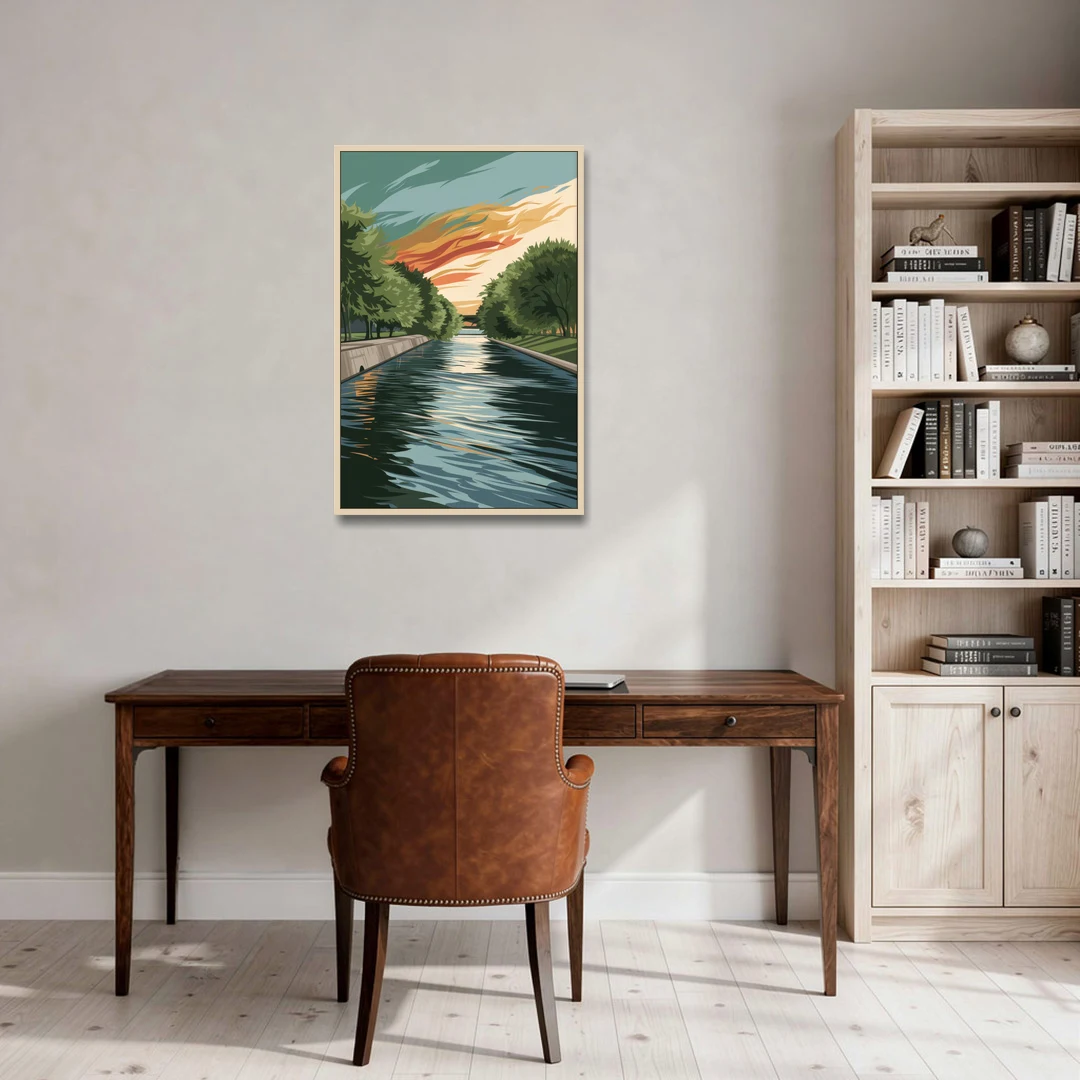 Tulsa Riverfront Views - Oak Framed Canvas Wall Art - Office - 24x36