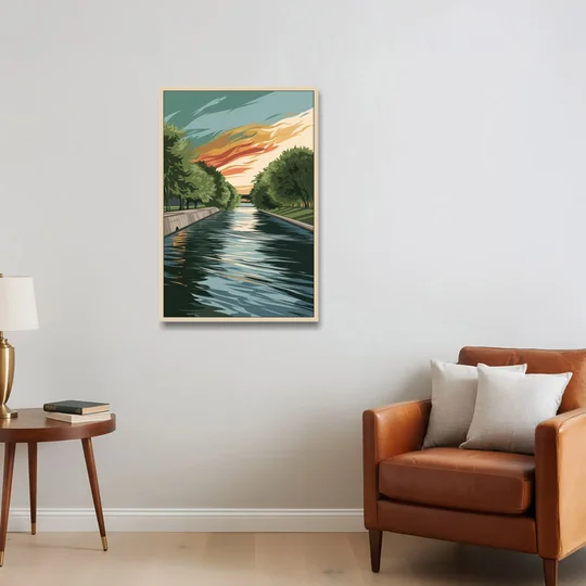 Tulsa Riverfront Views - Oak Framed Canvas Wall Art - Sofa - 24x36
