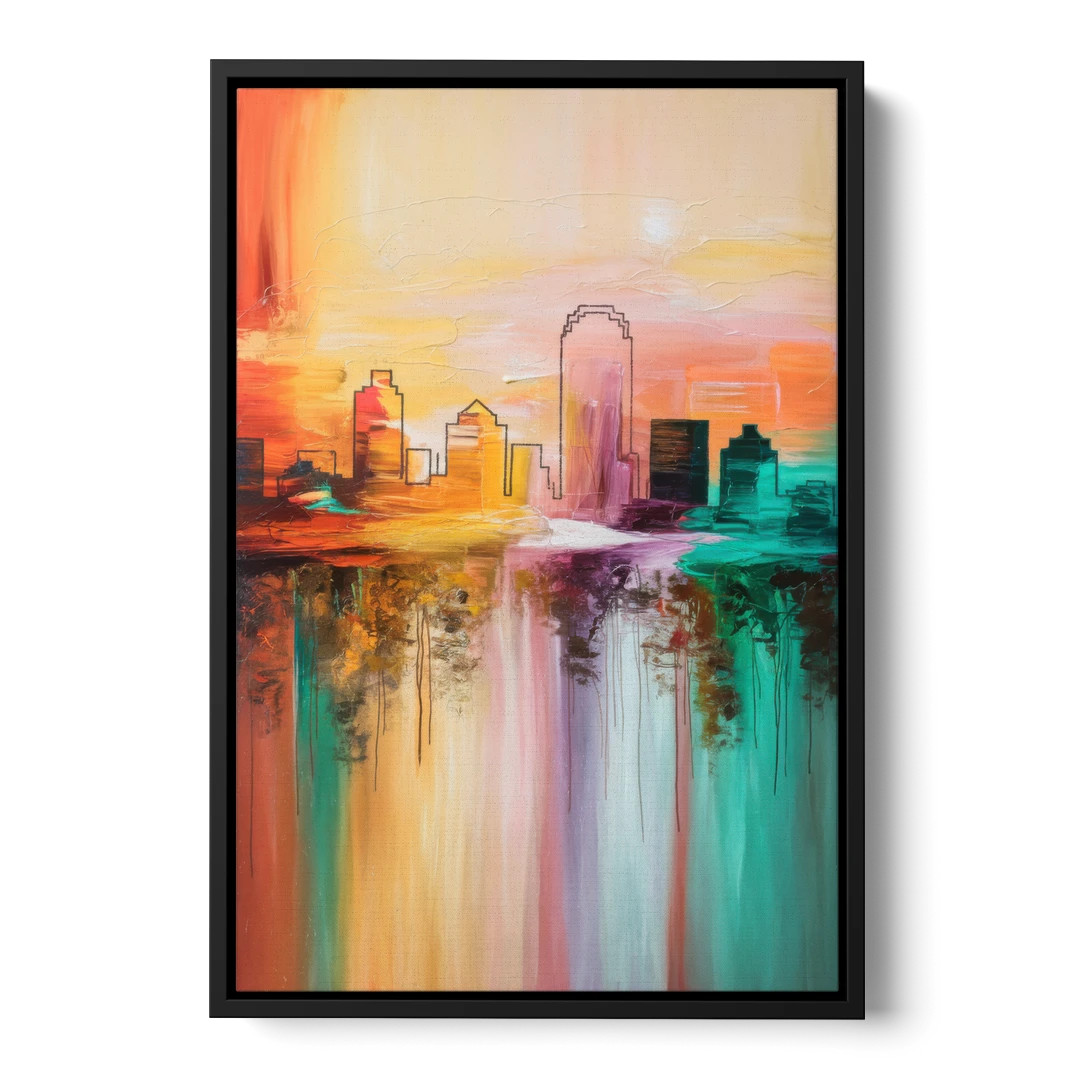 Tulsa Skyline Sunset - Black Framed Canvas Wall Art - Front