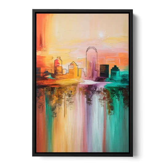 Tulsa Skyline Sunset - Black Framed Canvas Wall Art - Front