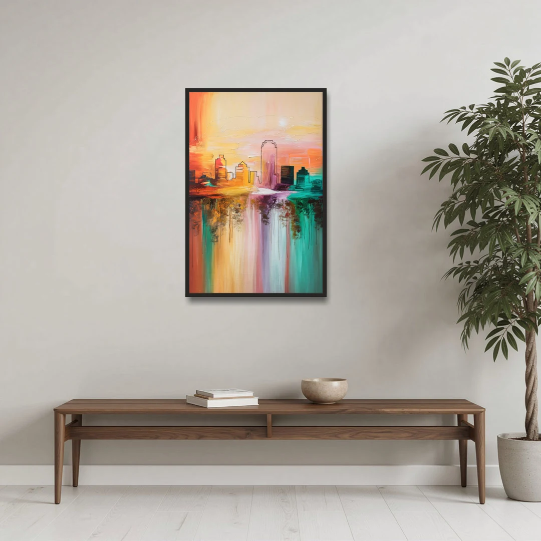 Tulsa Skyline Sunset - Black Framed Canvas Wall Art - Coffee Table - 24x36