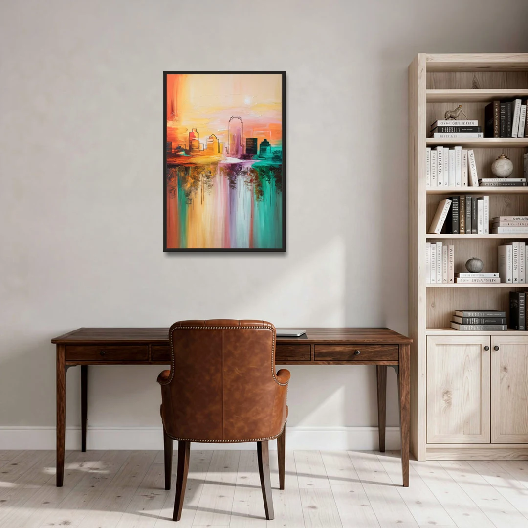 Tulsa Skyline Sunset - Black Framed Canvas Wall Art - Office - 24x36
