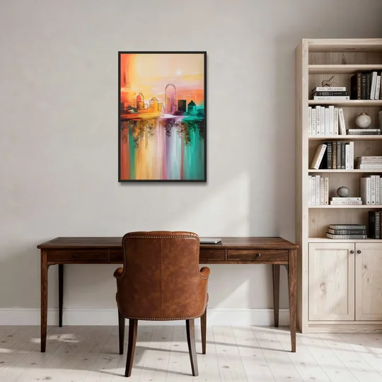 Tulsa Skyline Sunset - Black Framed Canvas Wall Art - Office - 24x36