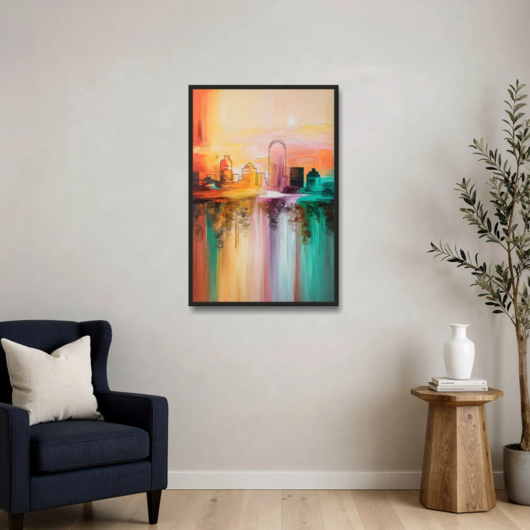 Tulsa Skyline Sunset - Black Framed Canvas Wall Art - Sofa - 24x36