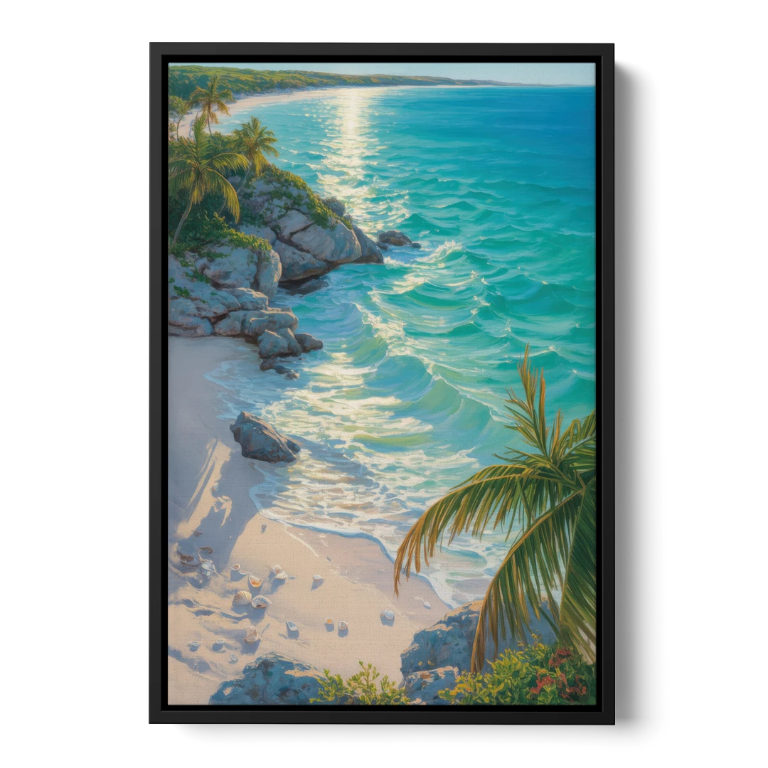 Tulum Beach Turquoise - Black Framed Canvas Wall Art - Front