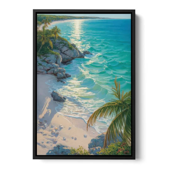 Tulum Beach Turquoise - Black Framed Canvas Wall Art - Front