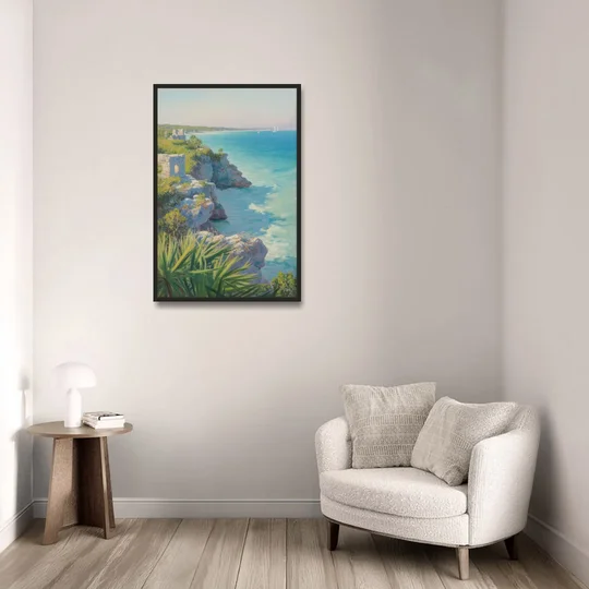 Tulum Cliff Ruins - Black Framed Canvas Wall Art - Sofa - 24x36