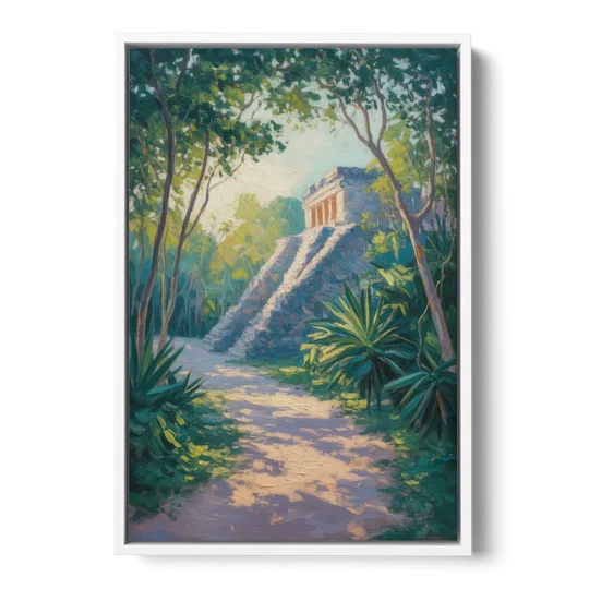 Tulum Jungle Path - White Framed Canvas Wall Art - Front