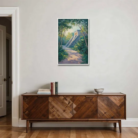 Tulum Jungle Path - White Framed Canvas Wall Art - Coffee Table - 24x36