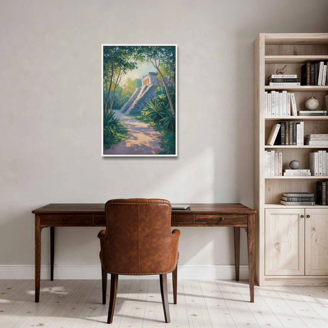 Tulum Jungle Path - White Framed Canvas Wall Art - Office - 24x36