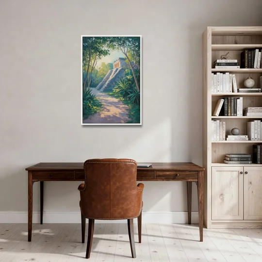 Tulum Jungle Path - White Framed Canvas Wall Art - Office - 24x36