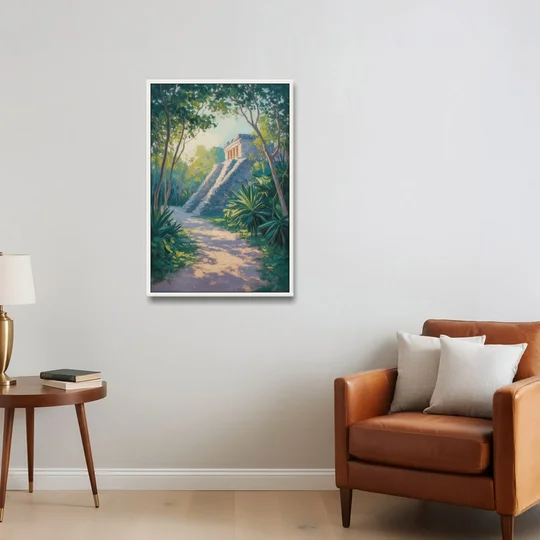 Tulum Jungle Path - White Framed Canvas Wall Art - Sofa - 24x36
