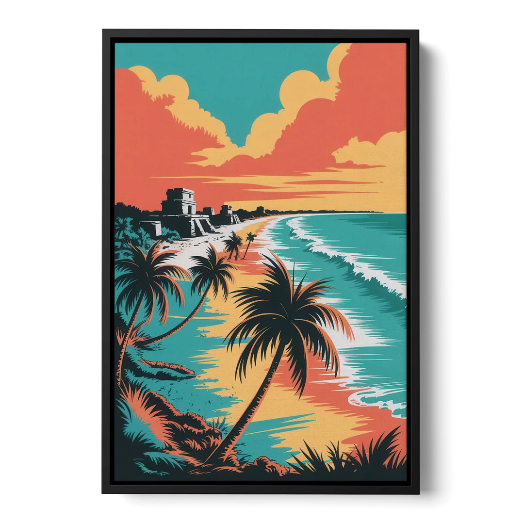 Tulum Palm Shadows - Black Framed Canvas Wall Art - Front