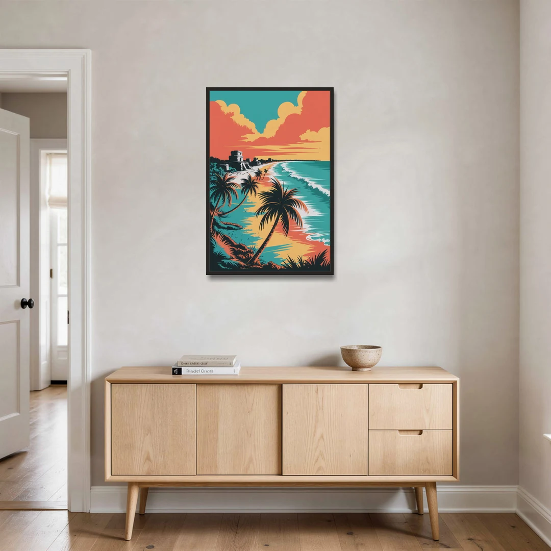 Tulum Palm Shadows - Black Framed Canvas Wall Art - Coffee Table - 24x36