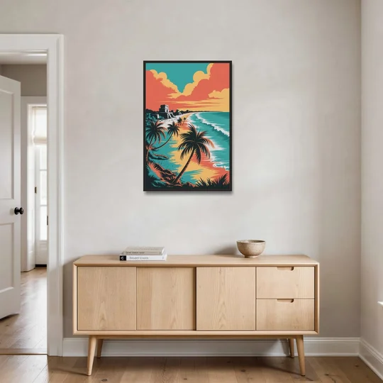 Tulum Palm Shadows - Black Framed Canvas Wall Art - Coffee Table - 24x36