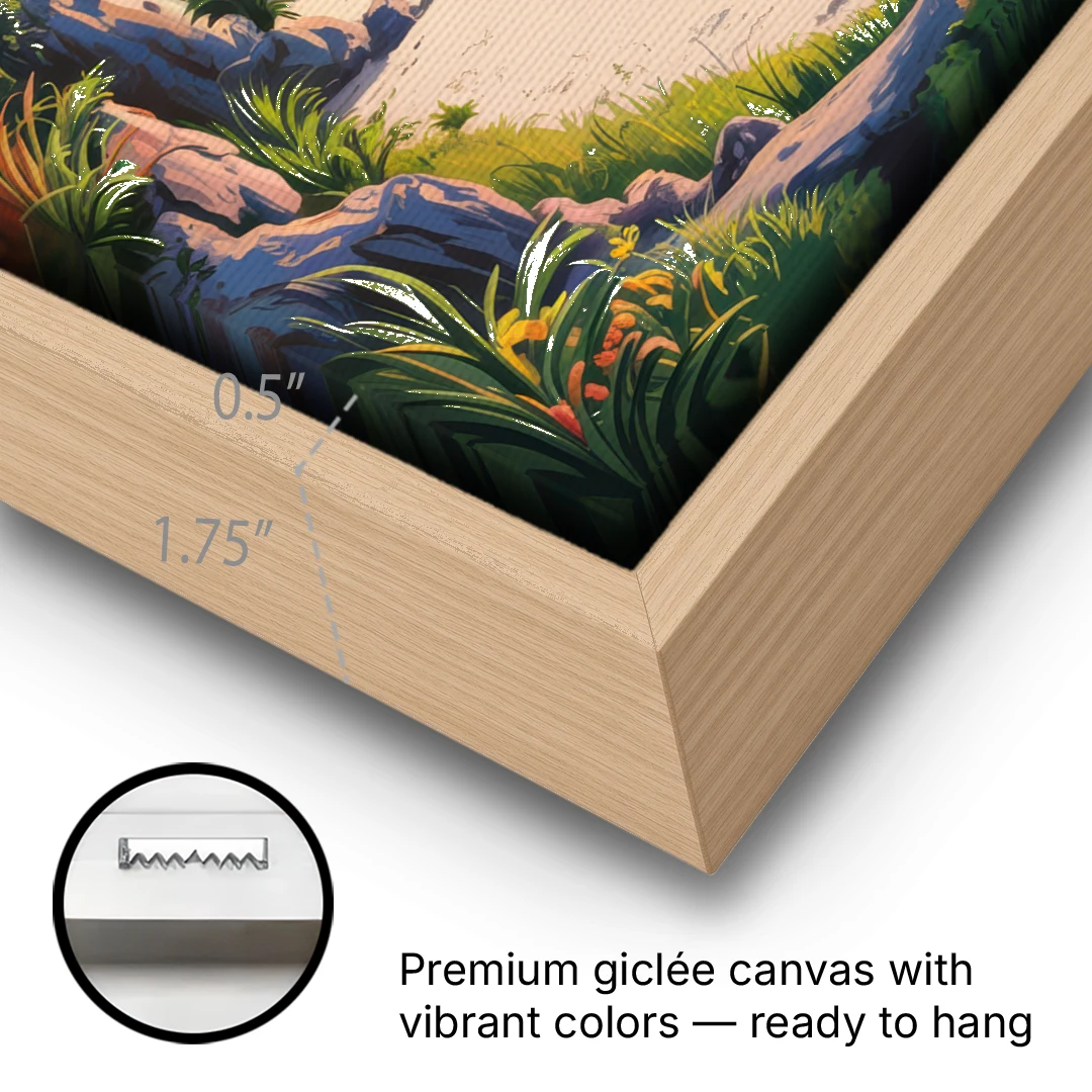Tulum Sunrise Coast - Oak Framed Canvas Wall Art - Gallery Wrap Corner