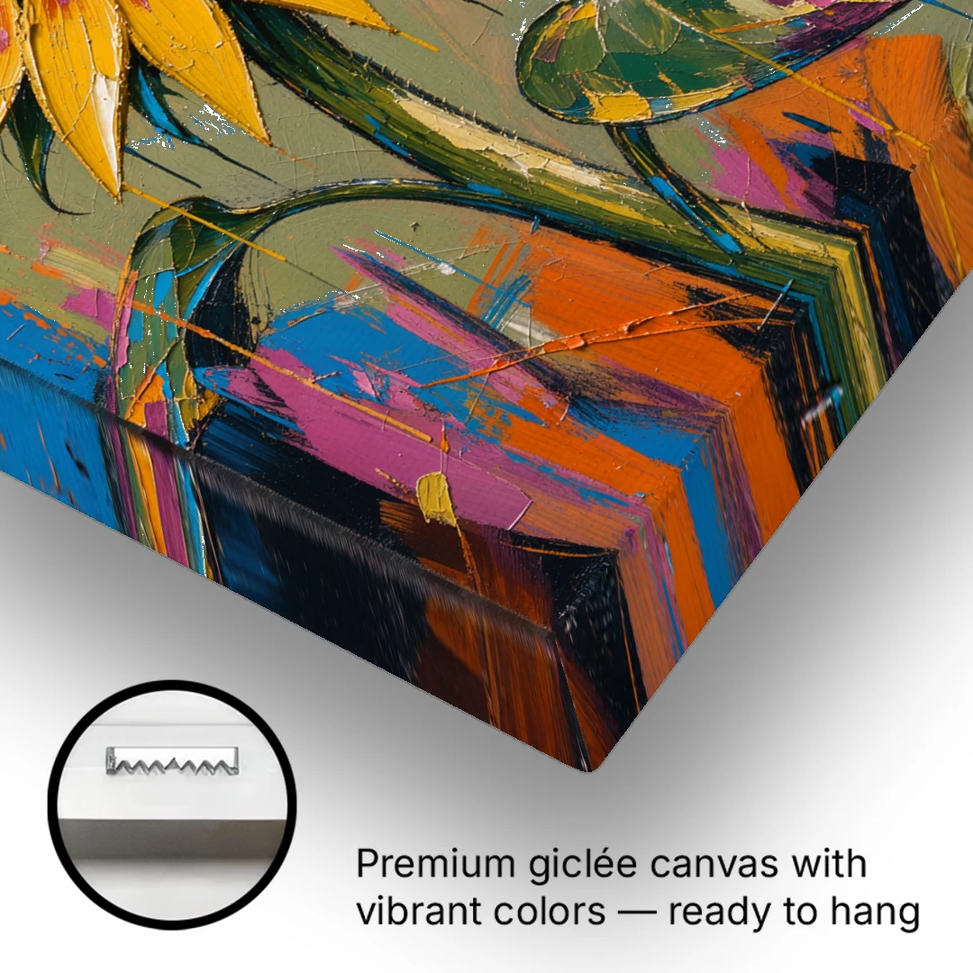 Turning Sunflower in Mustard Yellow for the Living Room - Canvas Wall Art - Gallery Wrap Corner