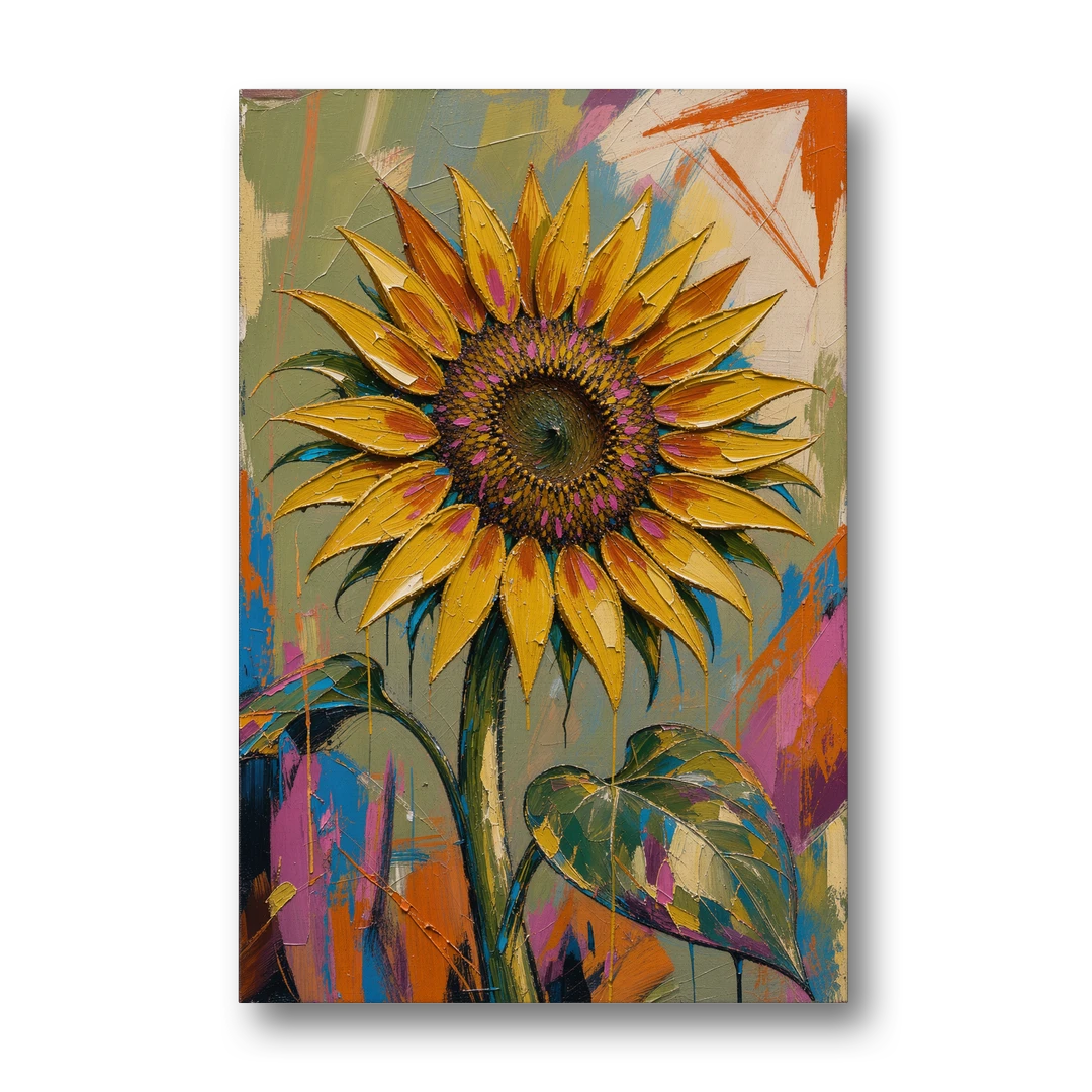 Turning Sunflower in Mustard Yellow for the Living Room - Canvas Wall Art - Front