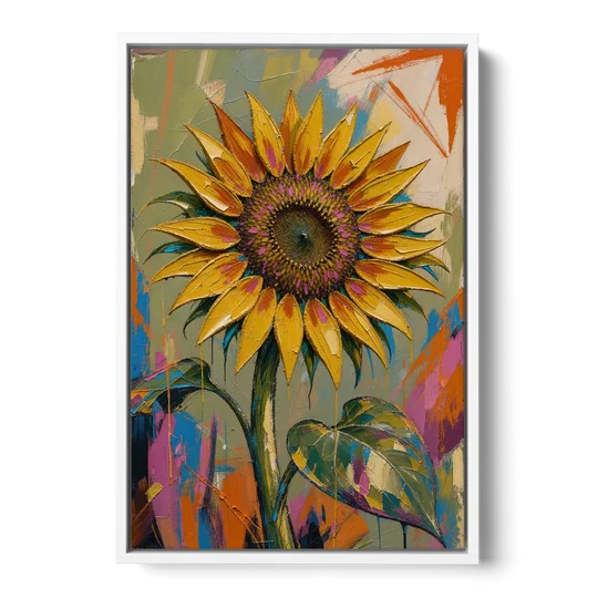 Turning Sunflower in Mustard Yellow for the Living Room - White Framed Canvas Wall Art - Front