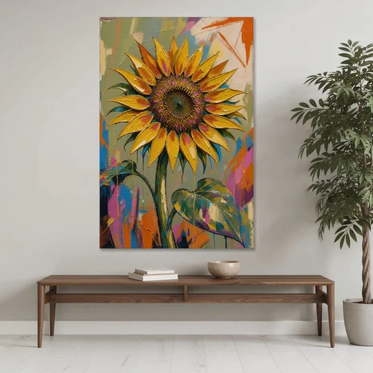 Turning Sunflower in Mustard Yellow for the Living Room - Canvas Wall Art - Coffee Table - 40x60