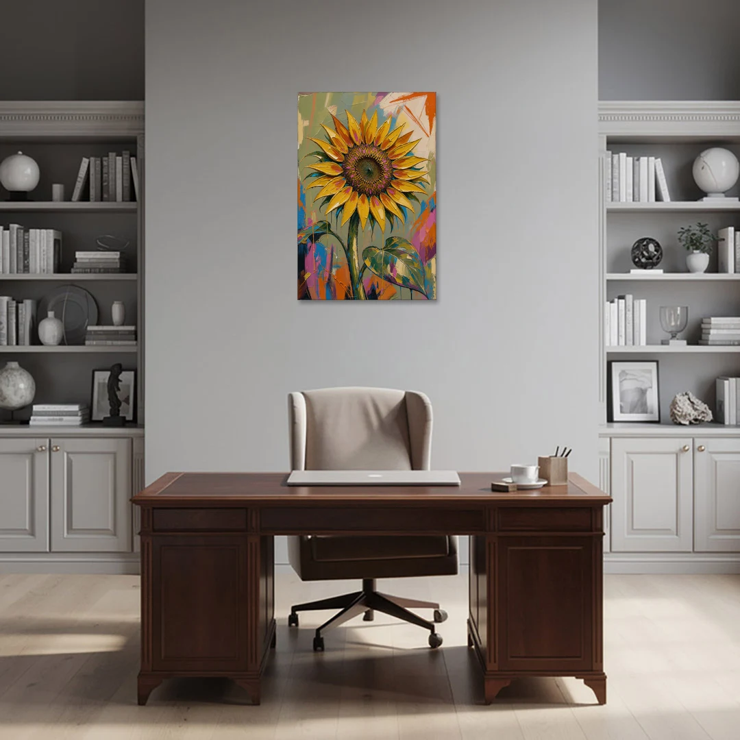 Turning Sunflower in Mustard Yellow for the Living Room - Canvas Wall Art - Office - 24x36