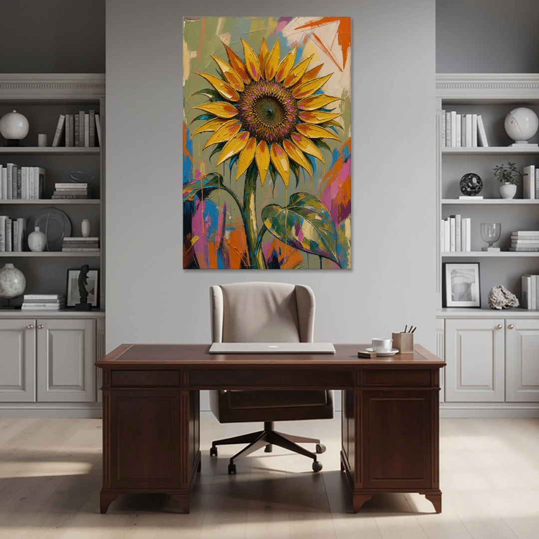 Turning Sunflower in Mustard Yellow for the Living Room - Canvas Wall Art - Office - 40x60