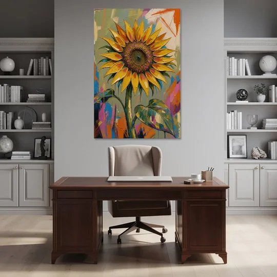 Turning Sunflower in Mustard Yellow for the Living Room - Canvas Wall Art - Office - 40x60