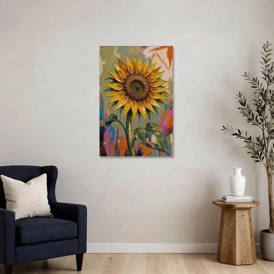 Turning Sunflower in Mustard Yellow for the Living Room - Canvas Wall Art - Sofa - 24x36