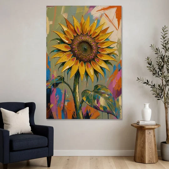 Turning Sunflower in Mustard Yellow for the Living Room - Canvas Wall Art - Sofa - 40x60