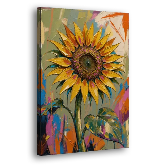 Turning Sunflower in Mustard Yellow for the Living Room - Canvas Wall Art - Side