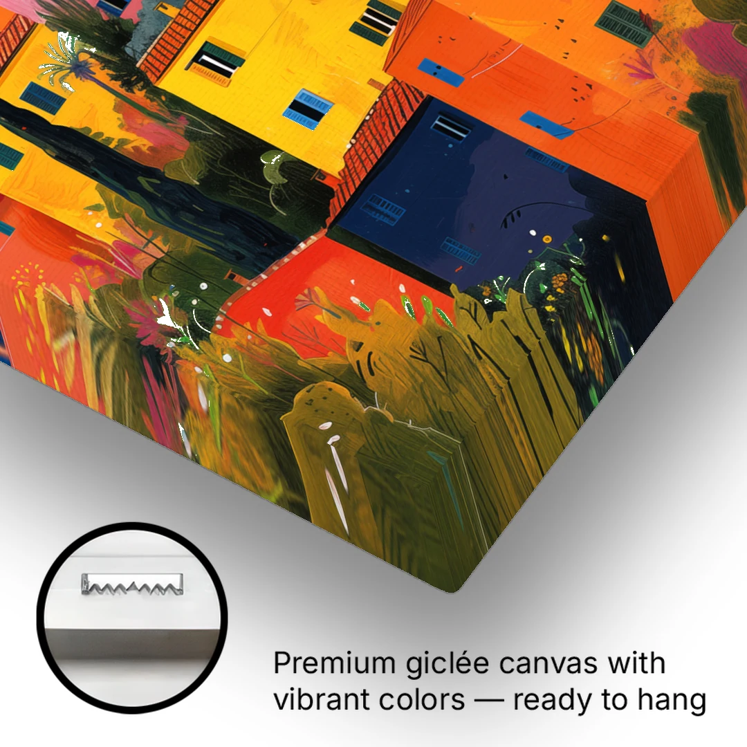 Tuscan Art of Colorful Hill Houses - Canvas Wall Art - Gallery Wrap Corner
