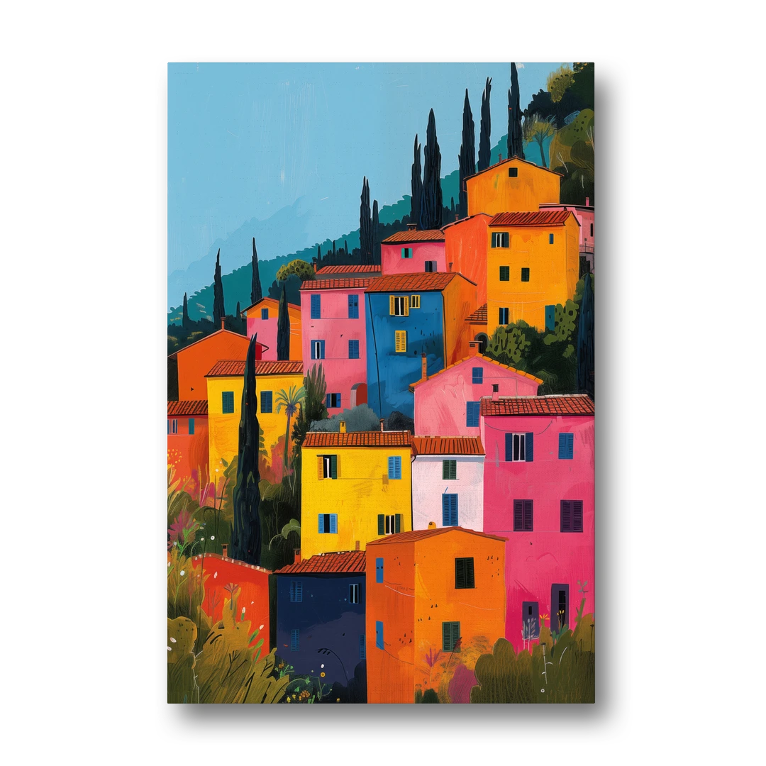 Tuscan Art of Colorful Hill Houses - Canvas Wall Art - Front
