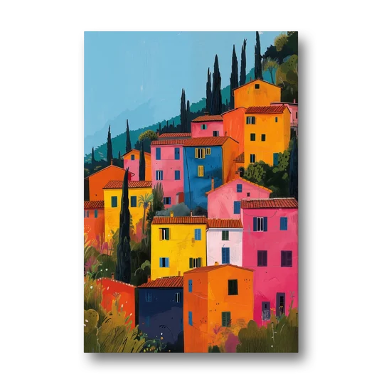 Tuscan Art of Colorful Hill Houses - Canvas Wall Art - Front