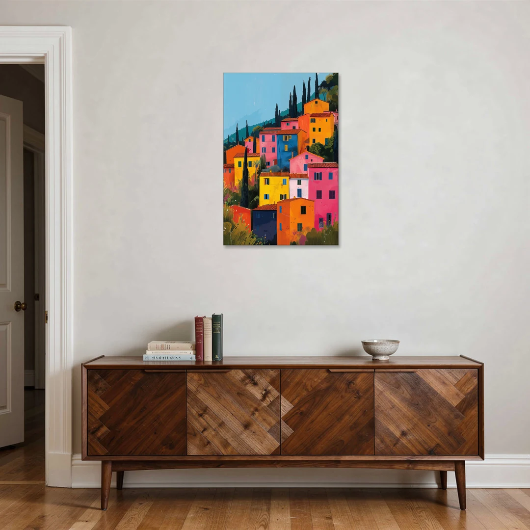 Tuscan Art of Colorful Hill Houses - Canvas Wall Art - Coffee Table - 24x36
