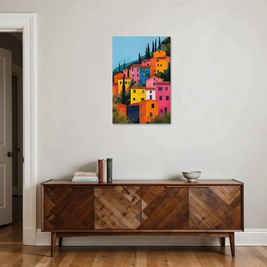 Tuscan Art of Colorful Hill Houses - Canvas Wall Art - Coffee Table - 24x36