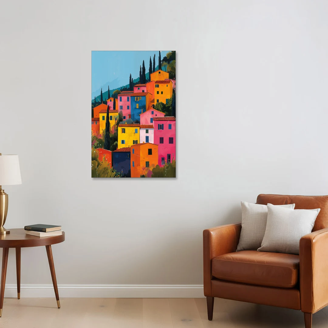 Tuscan Art of Colorful Hill Houses - Canvas Wall Art - Sofa - 24x36