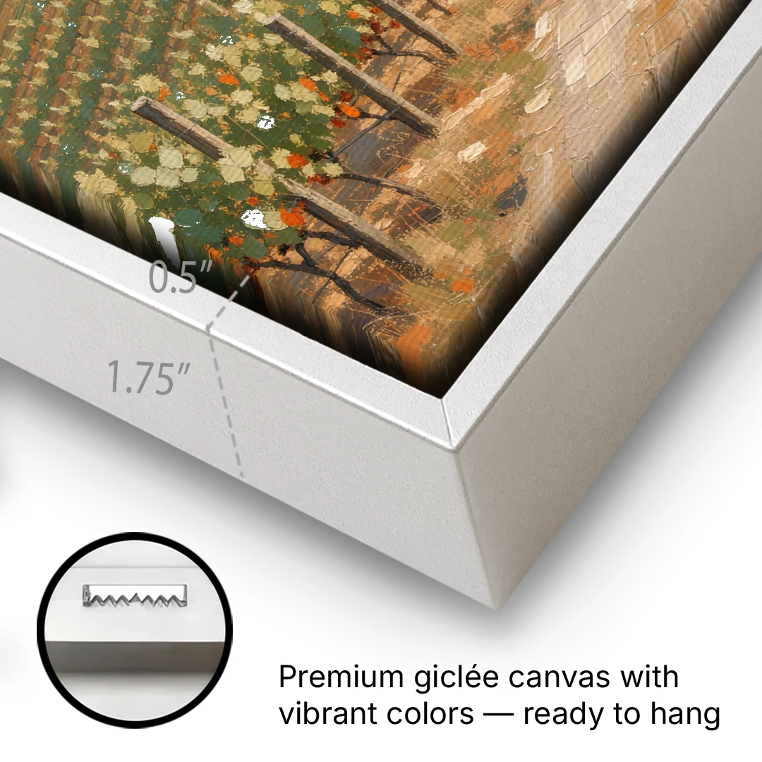 Tuscan Cypress Road to the Farmhouse - White Framed Canvas Wall Art - Gallery Wrap Corner