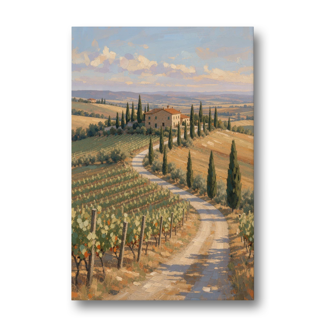 Tuscan Cypress Road to the Farmhouse - Canvas Wall Art - Front