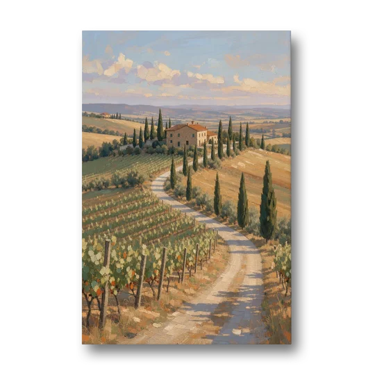 Tuscan Cypress Road to the Farmhouse - Canvas Wall Art - Front